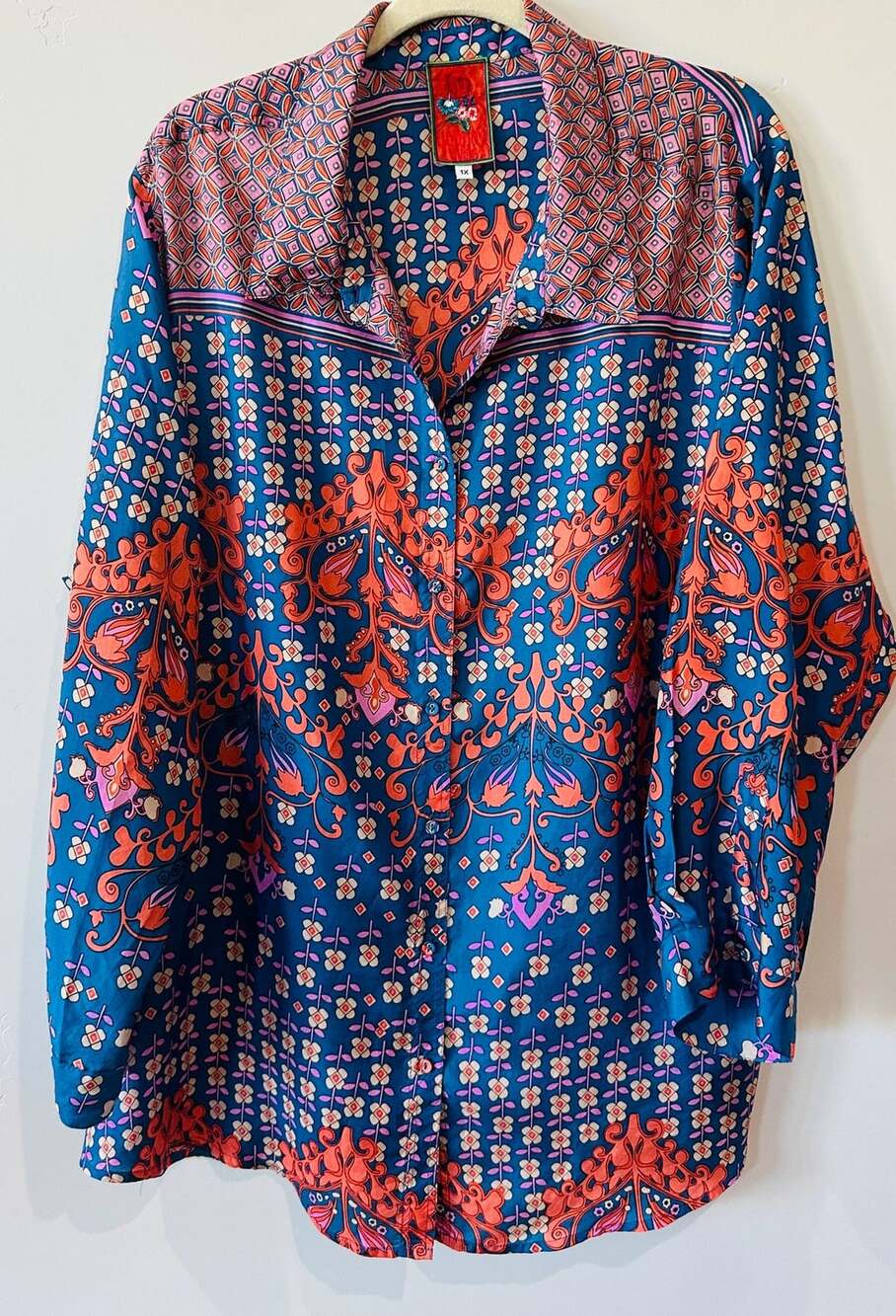 Johnny Was Women's L/S Button Up Multicolor 100% Silk 1X